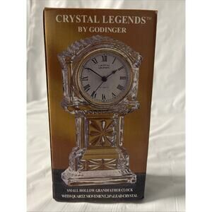 CRYSTAL LEGENDS BY GODINGER QUARTZ TABLE CLEAR LEAD CRYSTAL GLASS CLOCK